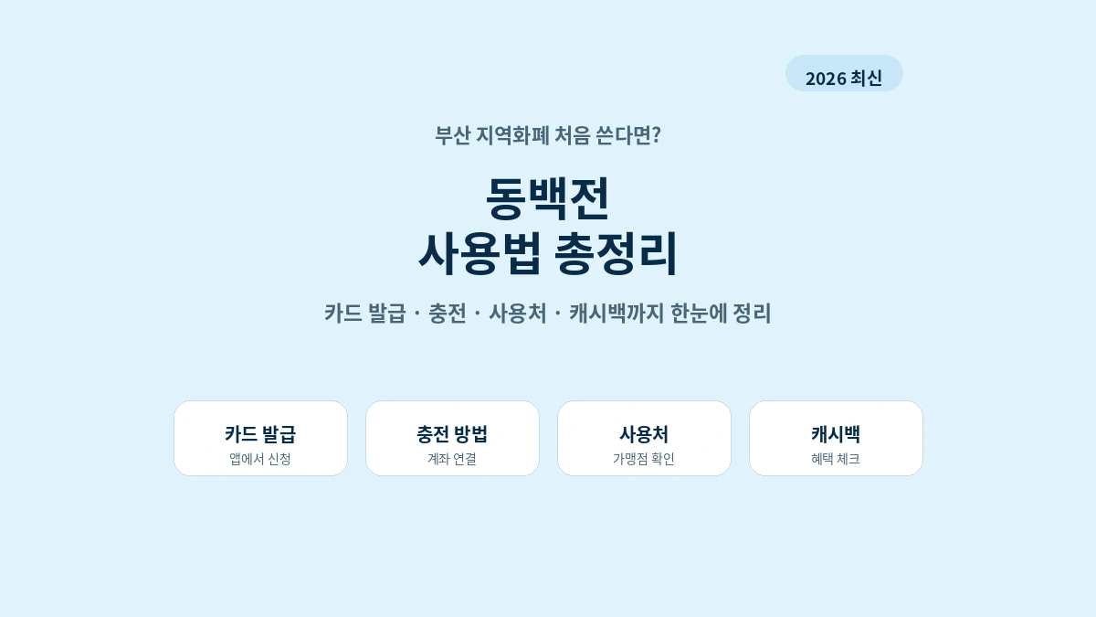 2026 동백전 사용법 카드 발급 충전 사용처 캐시백 총정리 대표 이미지